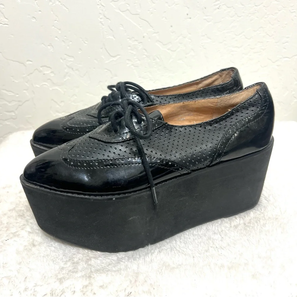 Jeffrey Campbell Oxford Creeper Platforms Black Leather Size 6.5